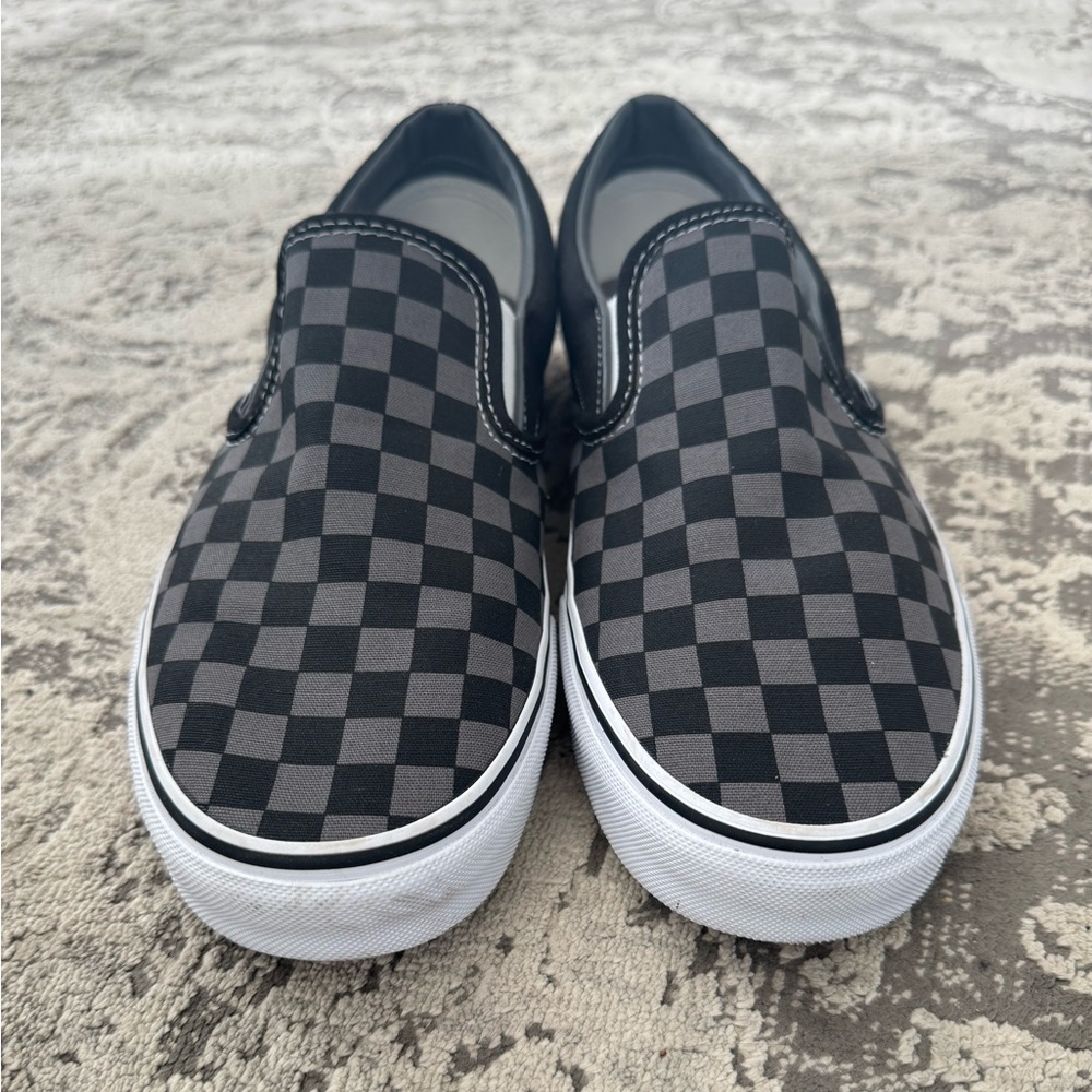 Vans Men's Black and Gray Checkered Slip-On Sneakers - Picture 2 of 4